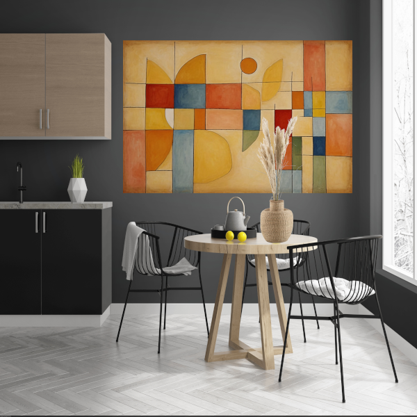 Geometrische Abstractie in Primaire Kleuren canvas met baklijst