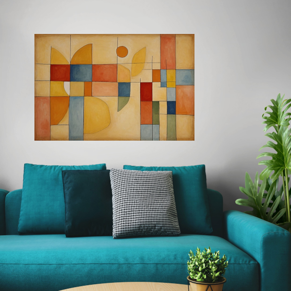 Geometrische Abstractie in Primaire Kleuren canvas met baklijst
