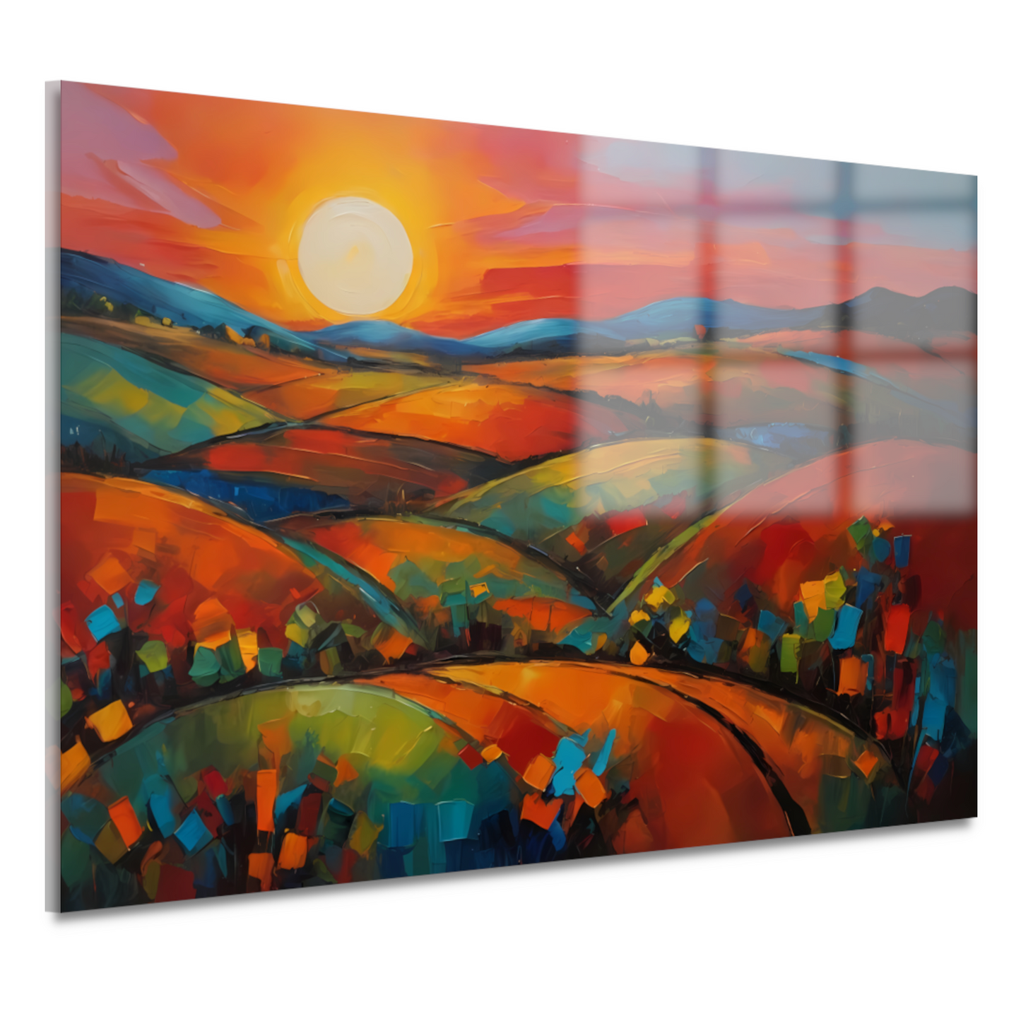 Kleurrijke impressie van een zonsondergang in de natuur acrylglas