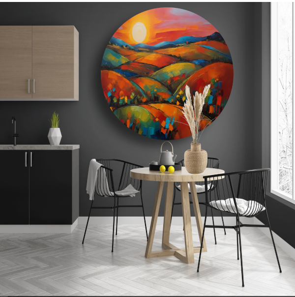 Kleurrijke impressie van een zonsondergang in de natuur aluminium muurcirkel