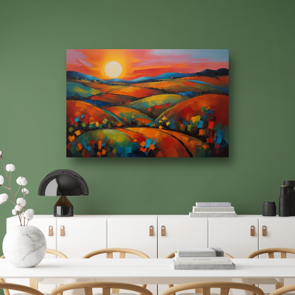 Kleurrijke impressie van een zonsondergang in de natuur poster