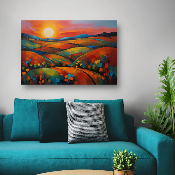 Kleurrijke impressie van een zonsondergang in de natuur poster