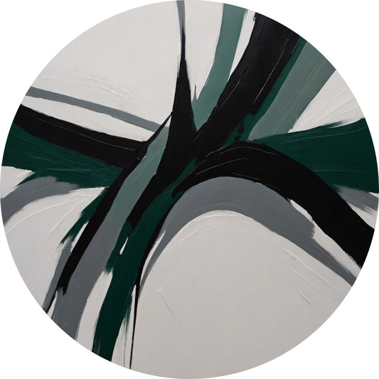 Dynamische Abstractie in Groen en Zwart aluminium muurcirkel