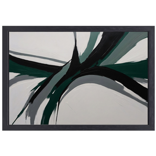 Dynamische Abstractie in Groen en Zwart canvas met baklijst