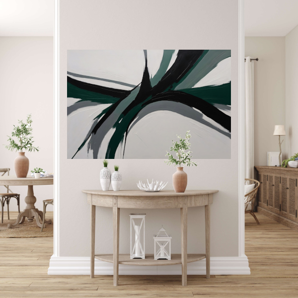 Dynamische Abstractie in Groen en Zwart poster