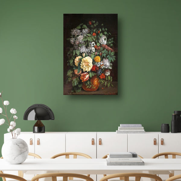 Vaas met seringen, rozen en tulpen - Gustave Courbet poster