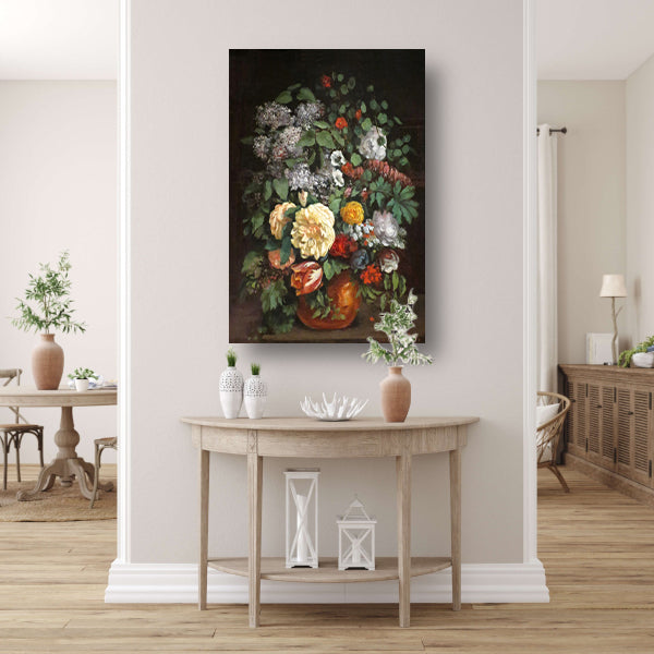 Vaas met seringen, rozen en tulpen - Gustave Courbet poster