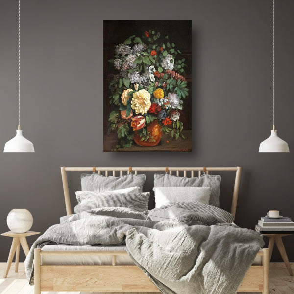 Vaas met seringen, rozen en tulpen - Gustave Courbet poster