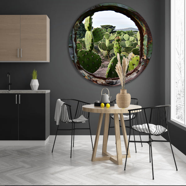 Cactustuin Gevangen in Roestig Raam aluminium muurcirkel