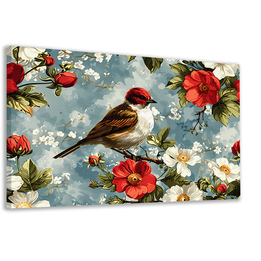 Vogeltje op bloesemtak canvas