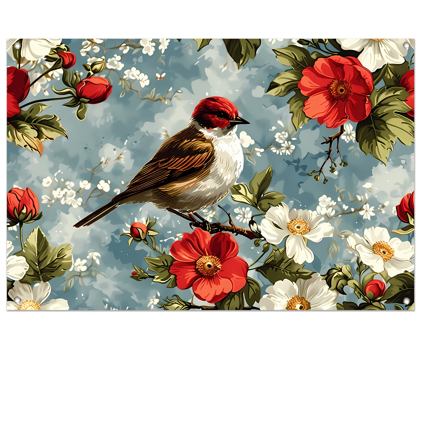 Vogeltje op bloesemtak tuinposter