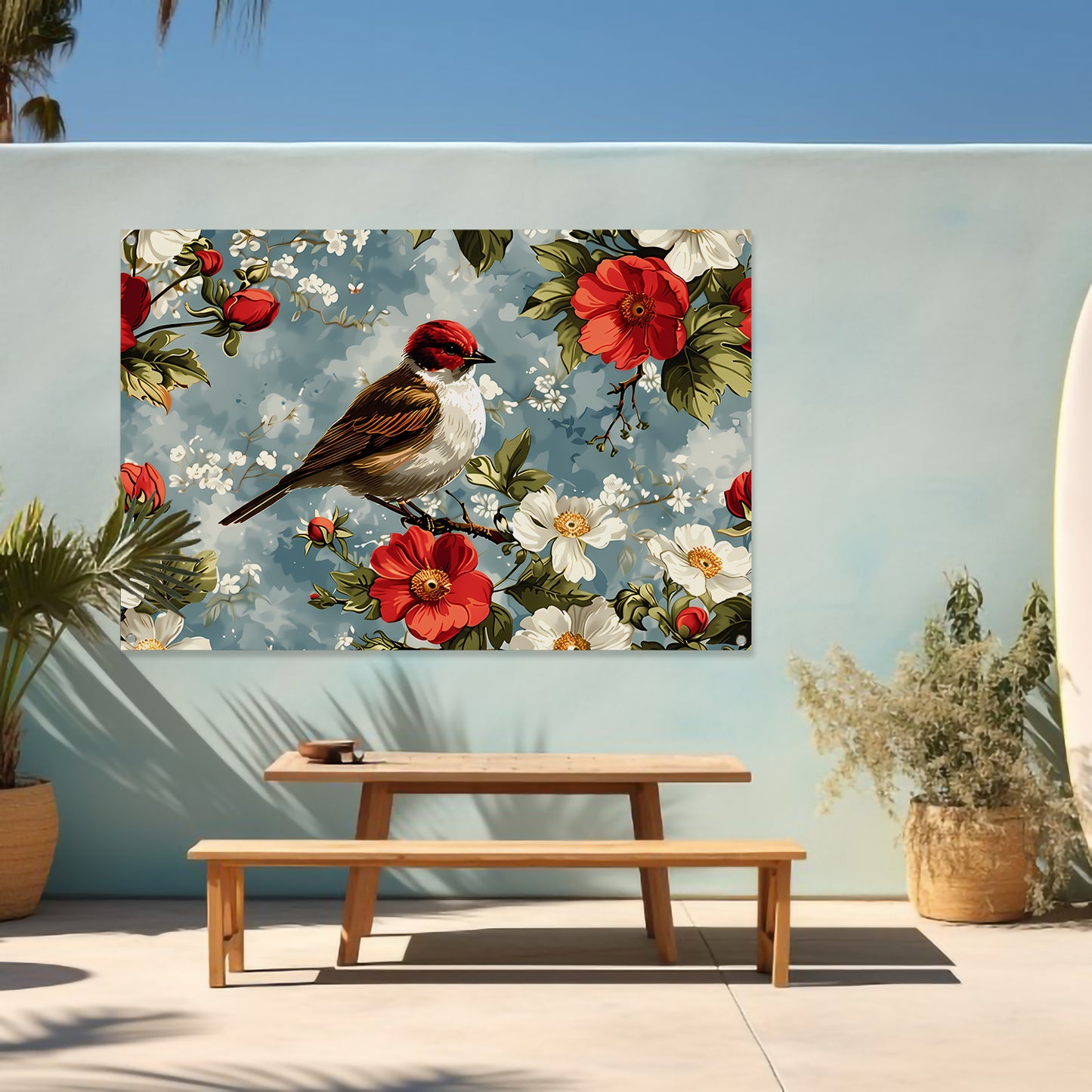 Vogeltje op bloesemtak tuinposter