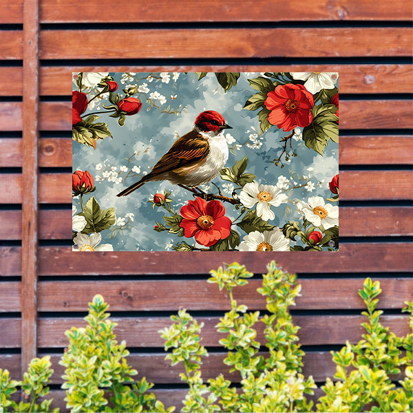 Vogeltje op bloesemtak tuinposter