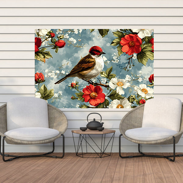 Vogeltje op bloesemtak tuinposter