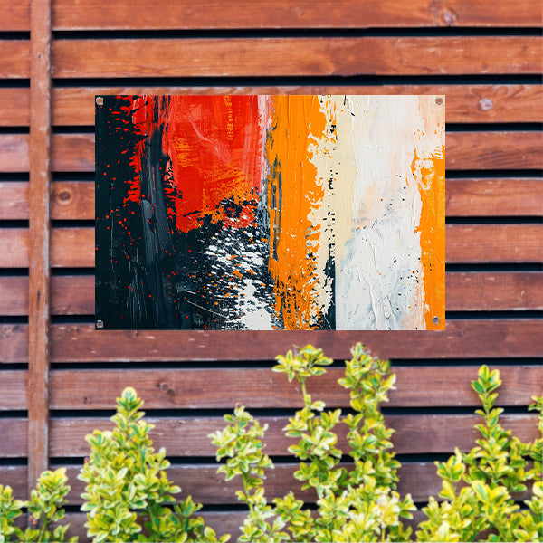 Dynamisch abstract schilderij met expressieve kleuren tuinposter