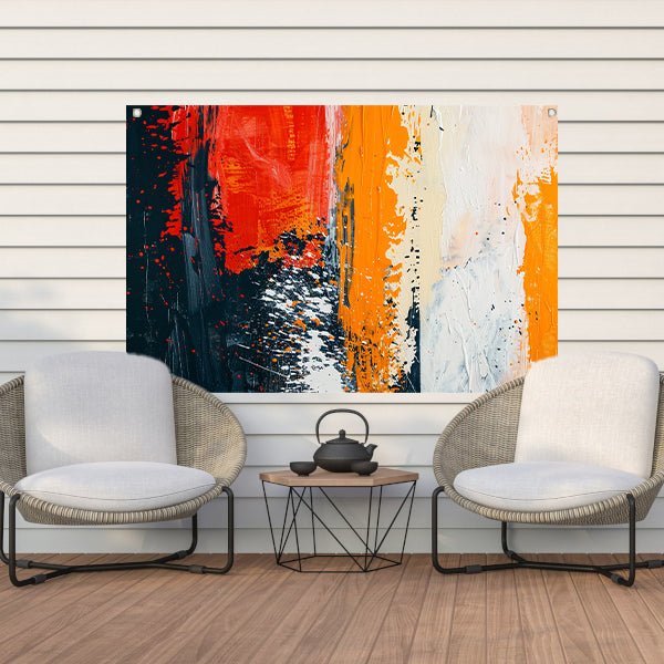 Dynamisch abstract schilderij met expressieve kleuren tuinposter