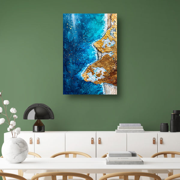 Abstract schilderij van vulkaan en water canvas