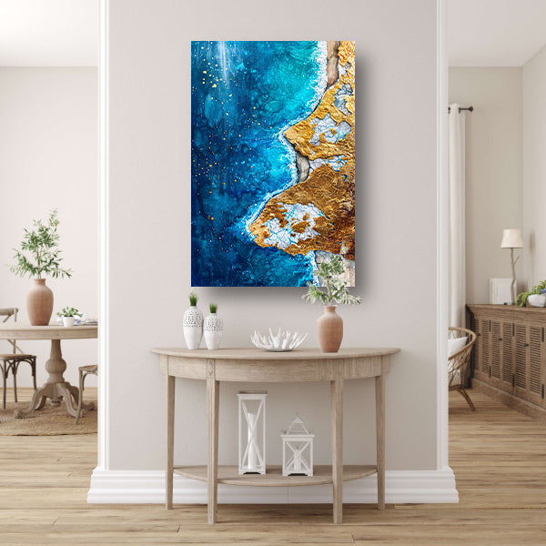 Abstract schilderij van vulkaan en water canvas