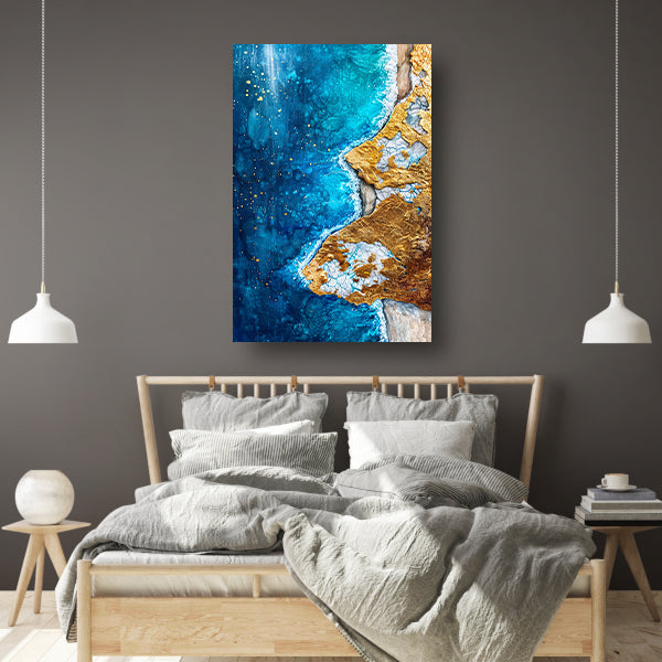 Abstract schilderij van vulkaan en water canvas
