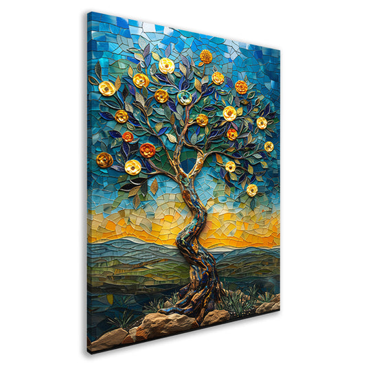 Kleurrijk Mozaïek Boom in Landschap canvas