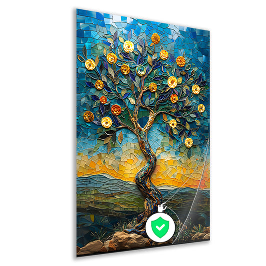 Kleurrijk Mozaïek Boom in Landschap poster