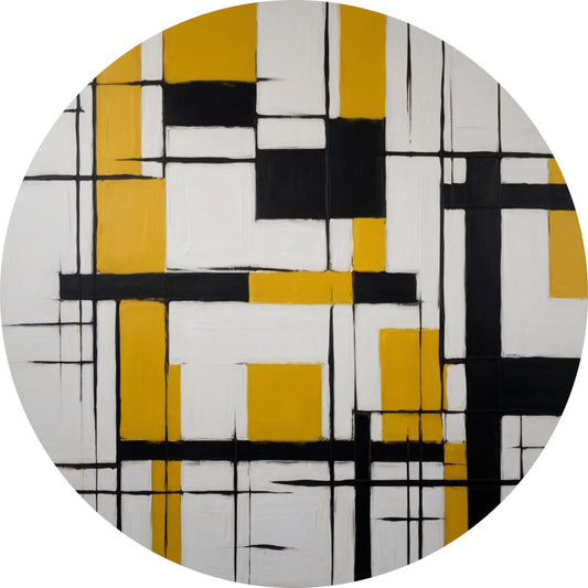 Abstracte Geometrische Balans in Geel en Zwart aluminium muurcirkel