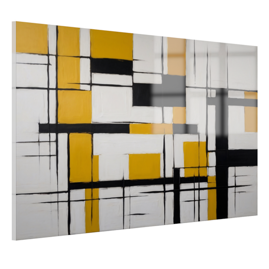 Abstracte Geometrische Balans in Geel en Zwart acrylglas