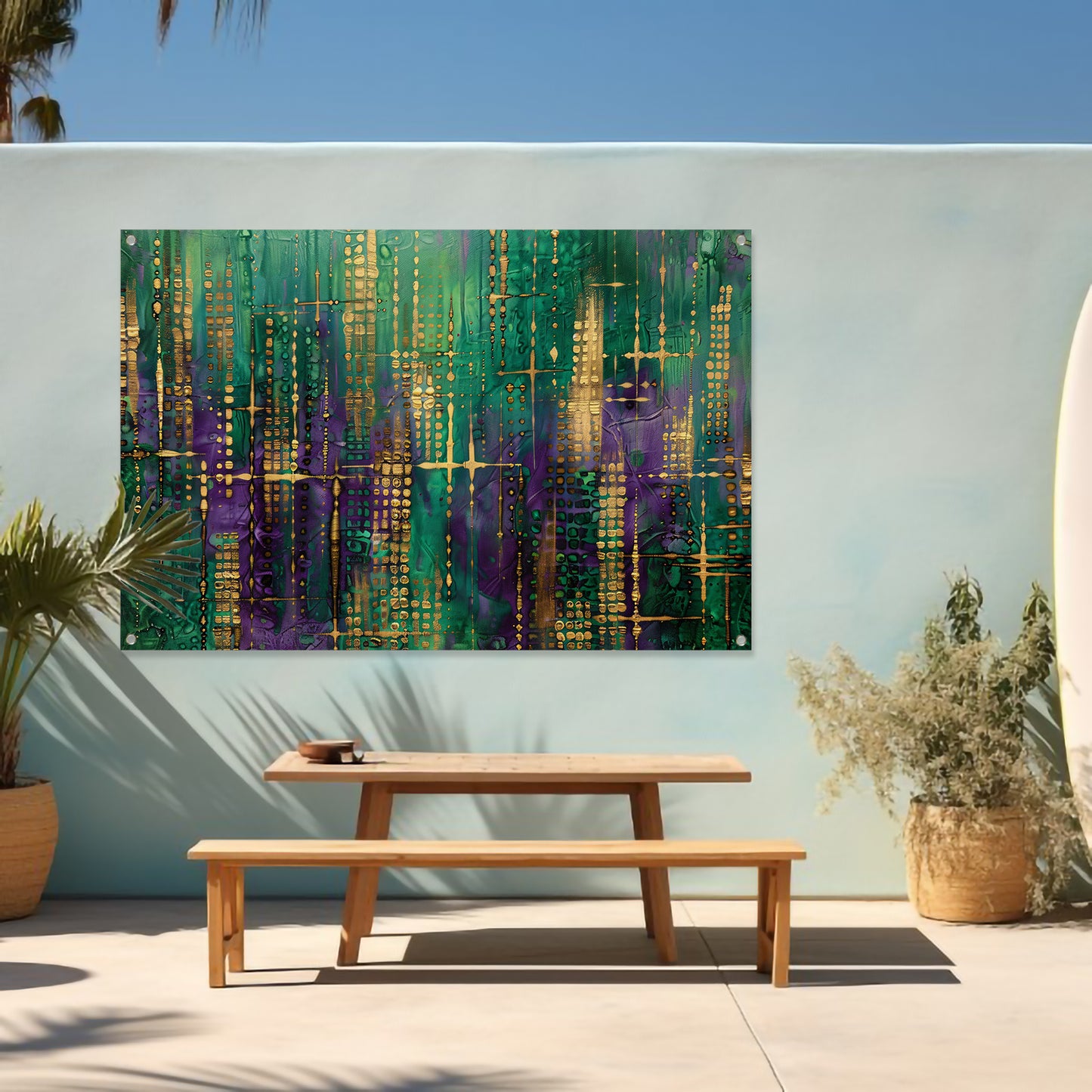 Dynamische abstracte kunst met kleurrijke patronen tuinposter