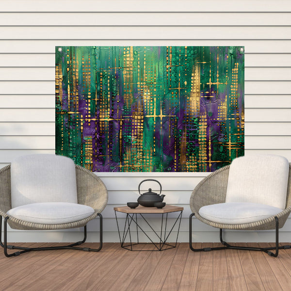 Dynamische abstracte kunst met kleurrijke patronen tuinposter