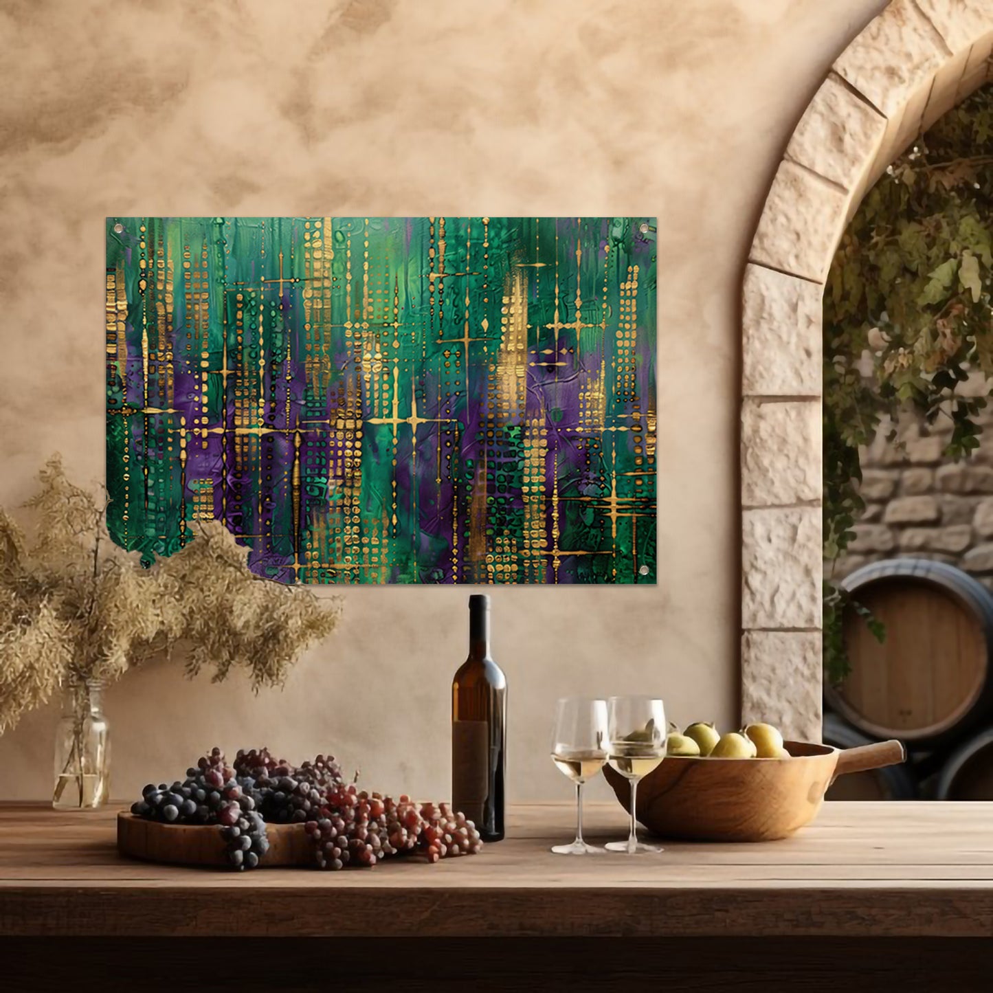 Dynamische abstracte kunst met kleurrijke patronen tuinposter