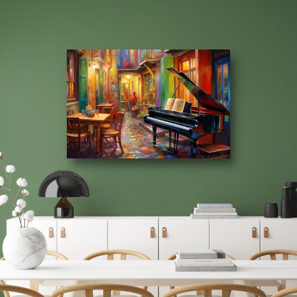 Piano en stoel in minimalistische stijl canvas met baklijst