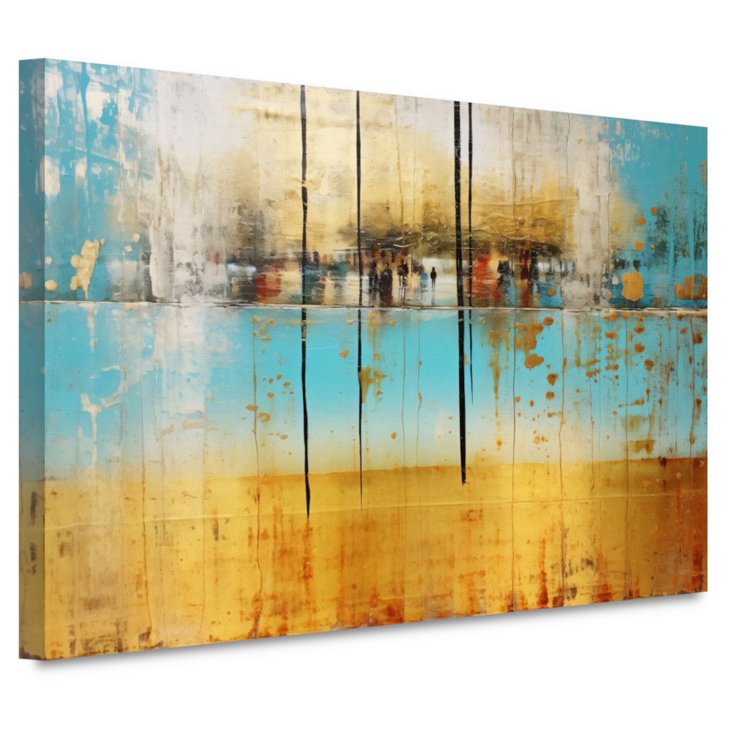 Blauw-geel landschap met horizontale lijnen canvas