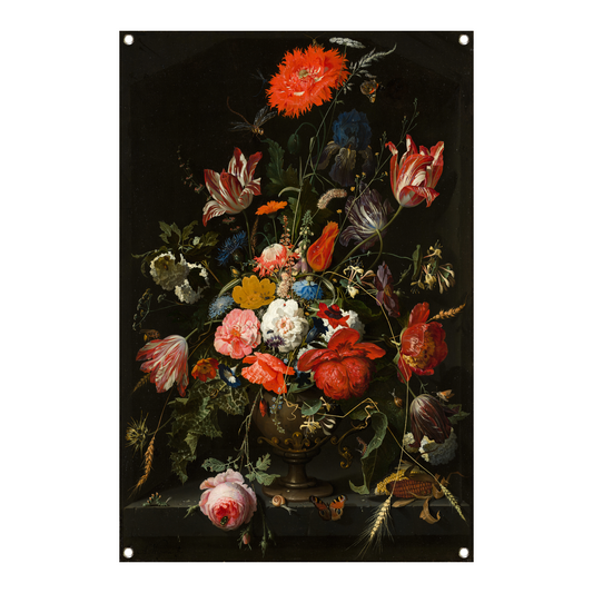 Bloemen in een metalen vaas - Abraham Mignon tuinposter