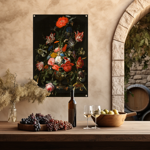 Bloemen in een metalen vaas - Abraham Mignon tuinposter