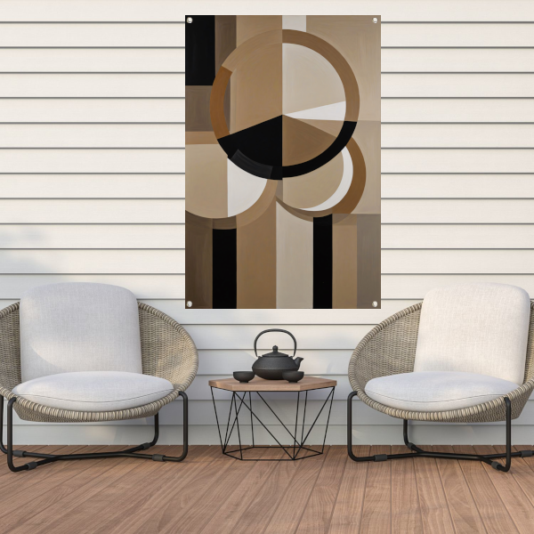 Geometrische Compositie met Aardetinten en Cirkels tuinposter