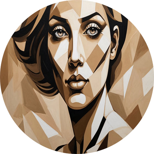 Geometrisch Portret van een Vrouw in Beige aluminium muurcirkel