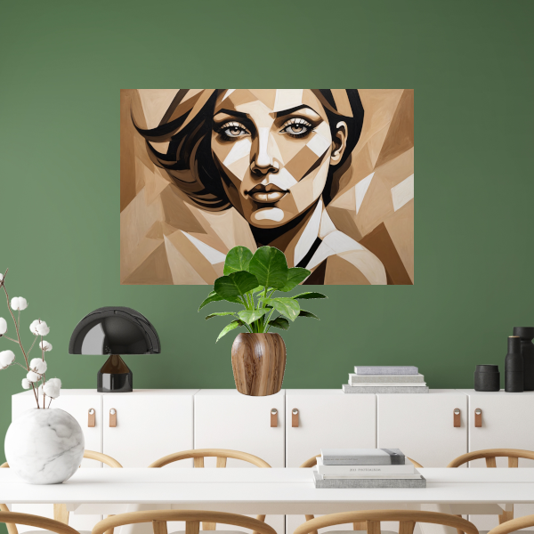 Geometrisch Portret van een Vrouw in Beige canvas met baklijst