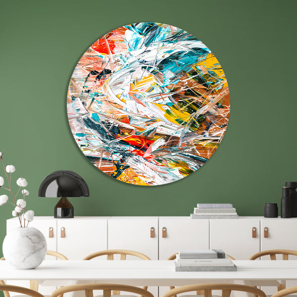 Dynamisch abstract schilderij met kleurrijke lijnen forex muurcirkel