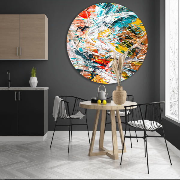 Dynamisch abstract schilderij met kleurrijke lijnen forex muurcirkel