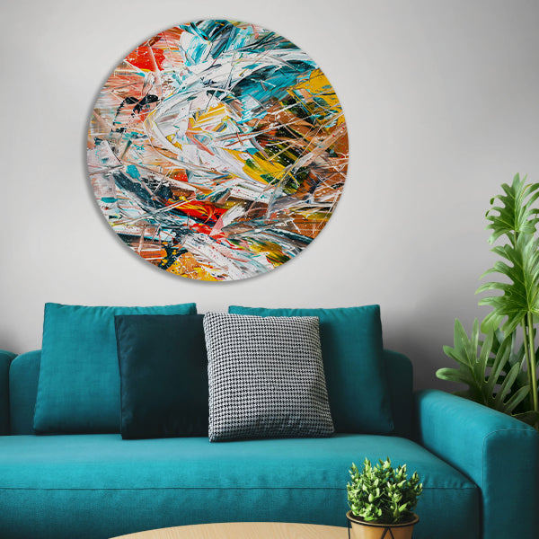 Dynamisch abstract schilderij met kleurrijke lijnen forex muurcirkel