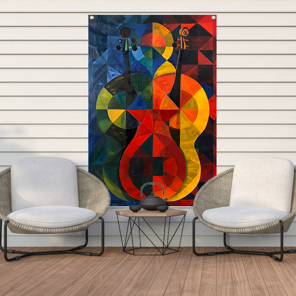 Abstract viool in Kleurrijk geometrische vormen tuinposter