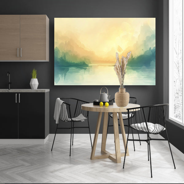 Vredig landschap met mistige heuvels canvas