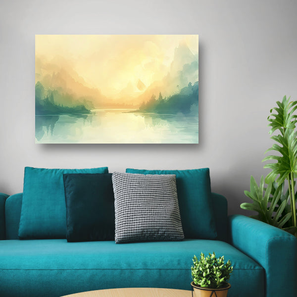 Vredig landschap met mistige heuvels canvas