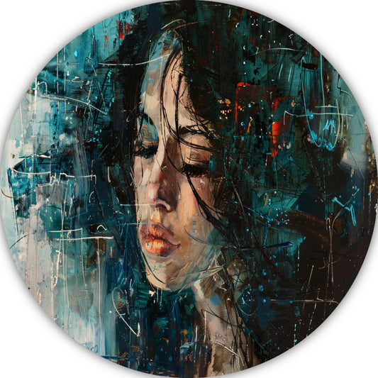 Abstract Portret van Emotie in Olieverf aluminium muurcirkel