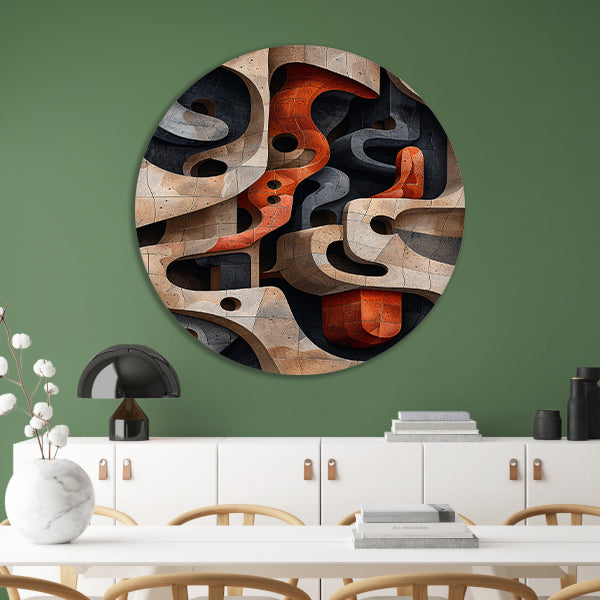 Abstract Doolhof van Vormen en Structuren aluminium muurcirkel