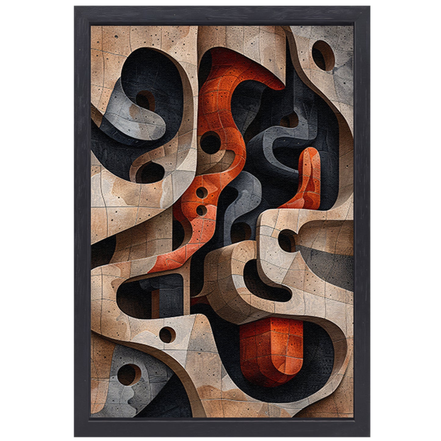 Abstract Doolhof van Vormen en Structuren canvas met baklijst