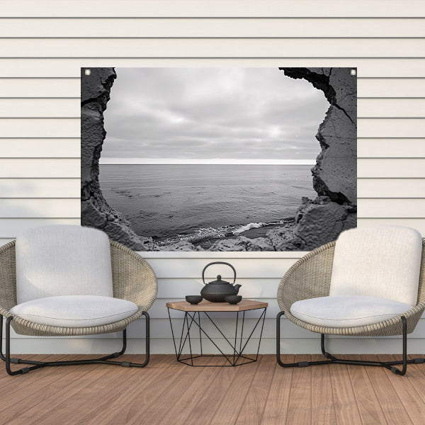 Horizon door een ruwe muuropening tuinposter
