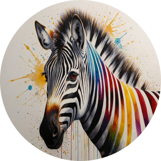 Kleurrijke Zebra Explosie in Moderne Kunst aluminium muurcirkel