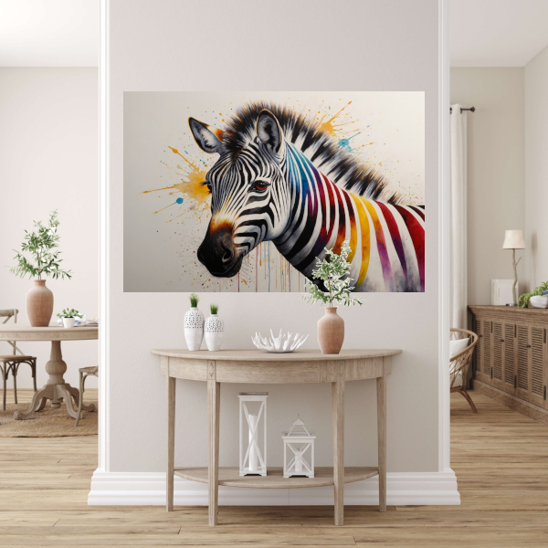 Kleurrijke Zebra Explosie in Moderne Kunst poster