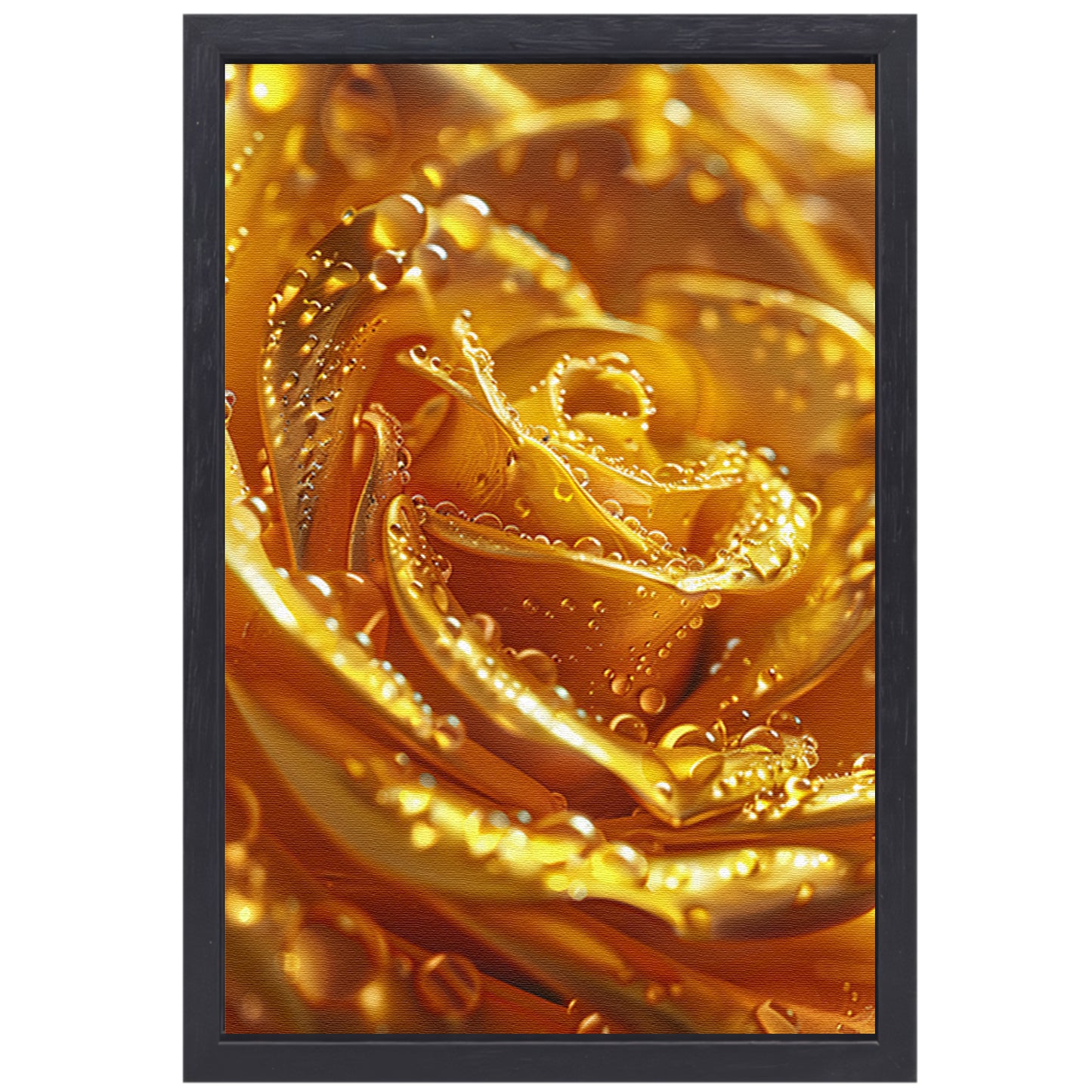 Gouden roos met glinsterende waterdruppels close-up canvas met baklijst